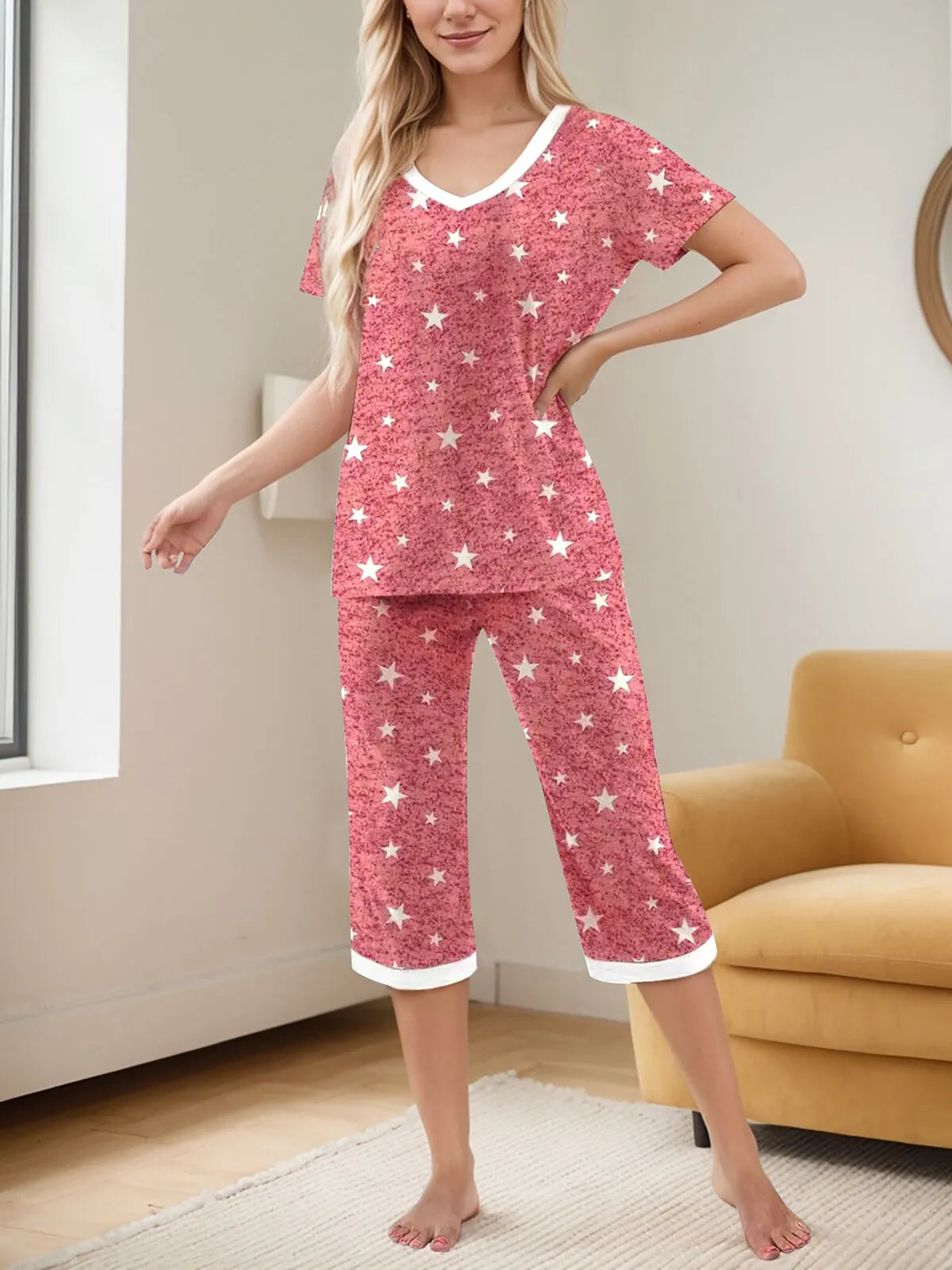 Star Graphic Regular Short Sleeve Pajama Shorts Set