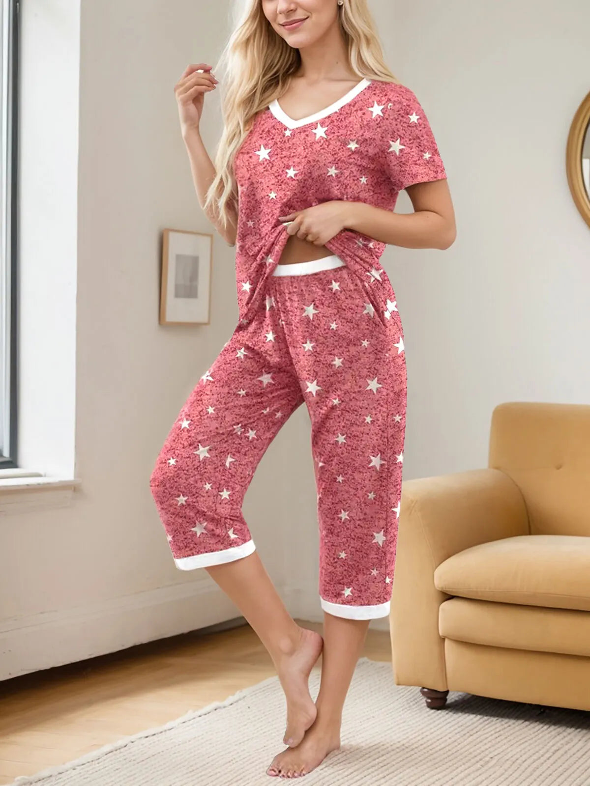 Star Graphic Regular Short Sleeve Pajama Shorts Set