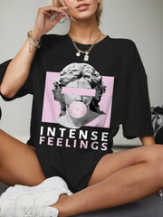 Graphic Round Neck Drop Shoulder Half Sleeve T-shirt