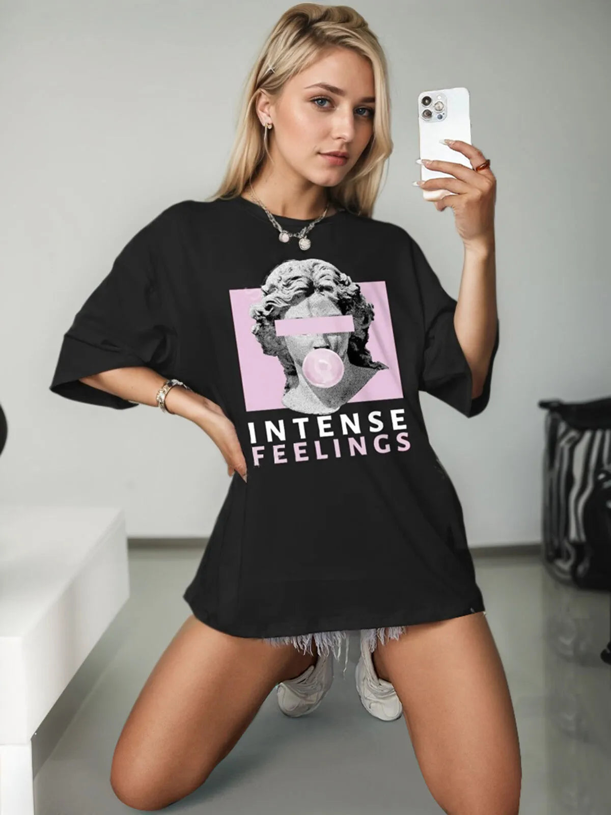 Graphic Round Neck Drop Shoulder Half Sleeve T-shirt