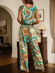 Tropical Lace-up Round Neck High Rise Jumpsuits