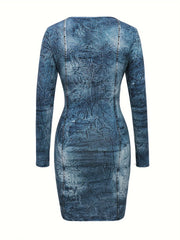 Graphic Round Neck Regular Sleeve Bodycon Dress