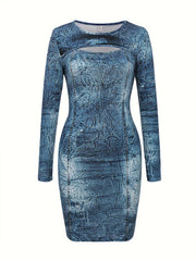 Graphic Round Neck Regular Sleeve Bodycon Dress