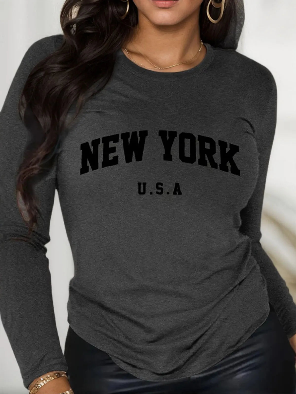 Graphic Round Neck Long Sleeve T-shirt
