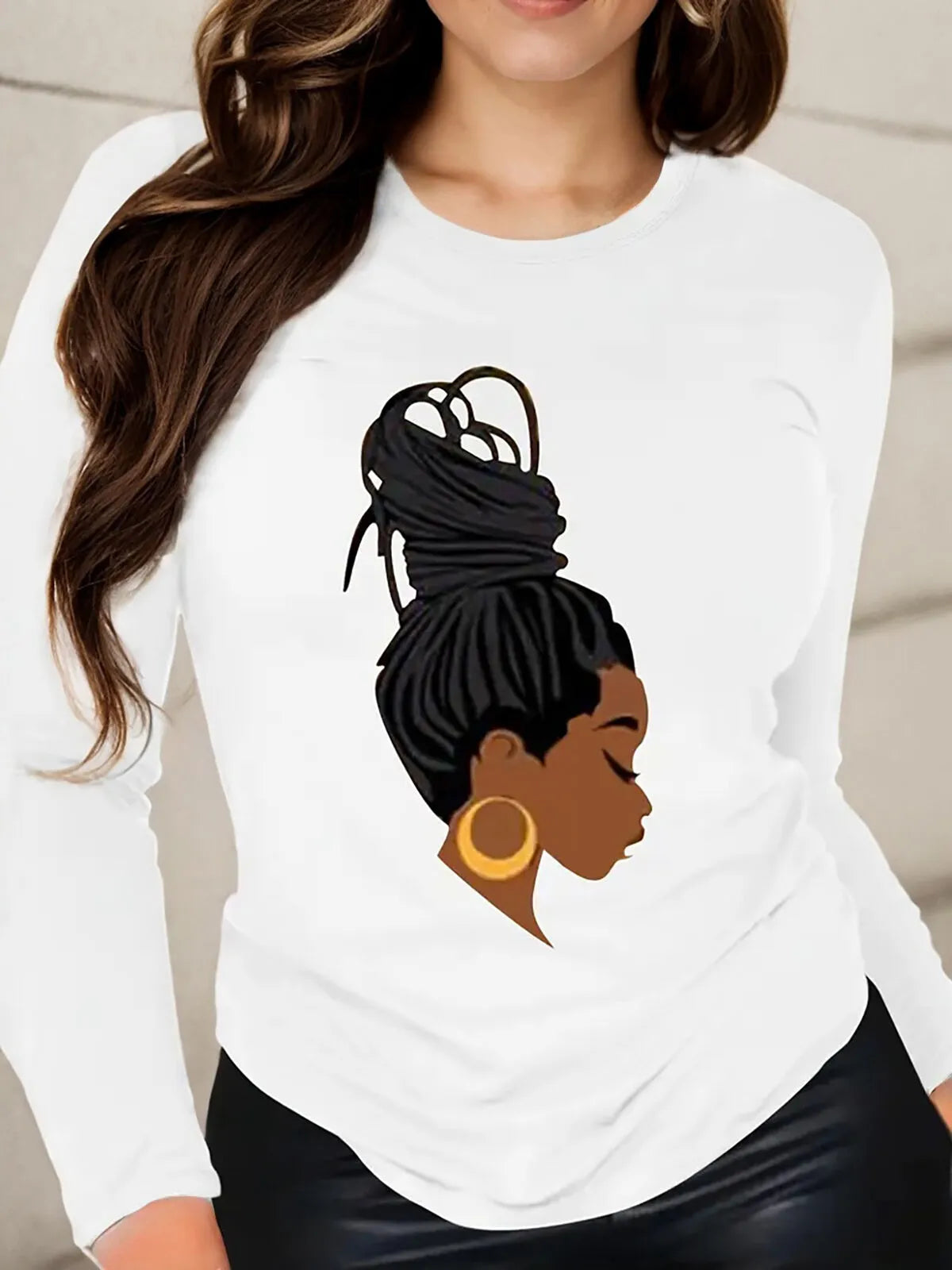 Graphic Round Neck Long Sleeve T-shirt