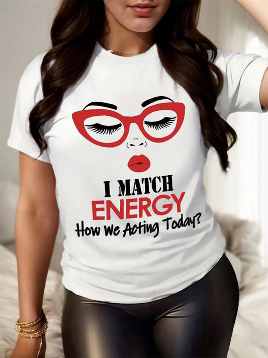 Graphic Round Neck Short Sleeve T-shirt 1200