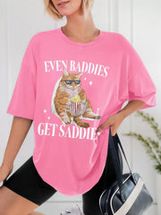 Cat Graphic Round Neck Short Sleeve T-shirt