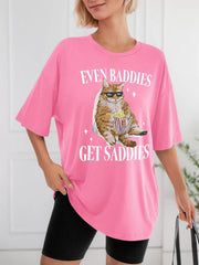 Cat Graphic Round Neck Short Sleeve T-shirt