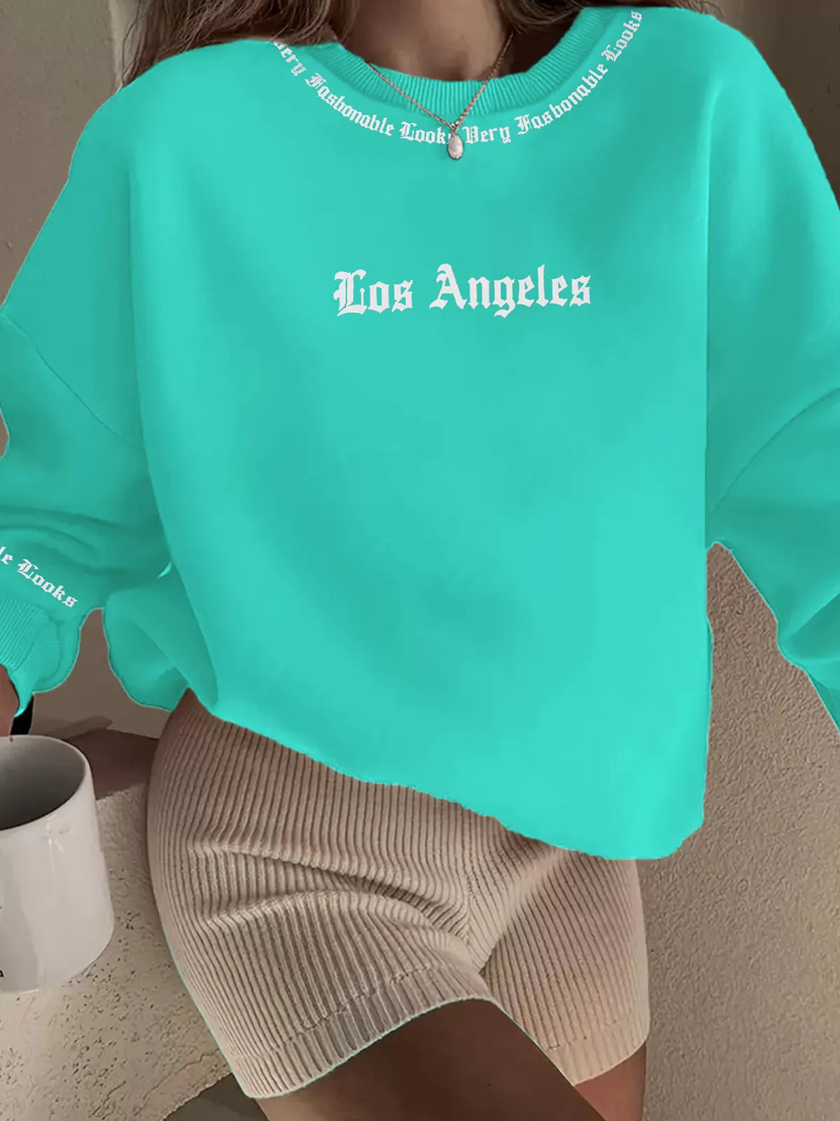 Letter Round Neck Regular Sleeve Sweatshirt