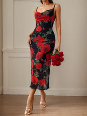 Rose Spaghetti Strap Shift Dress