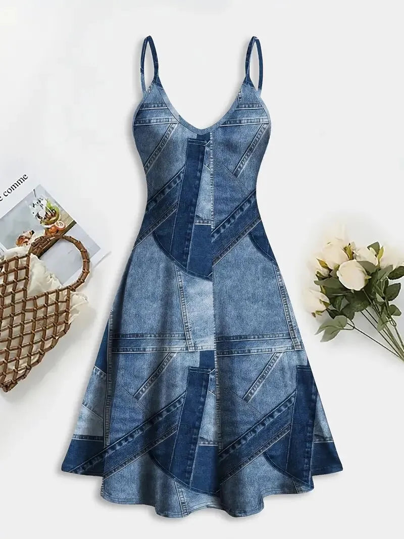 Graphic Spaghetti Strap A-line Dress
