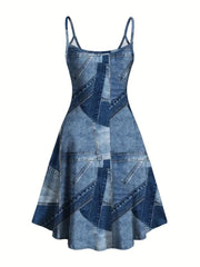 Graphic Spaghetti Strap A-line Dress