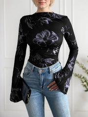 Graphic Turtleneck Flare Bodysuits