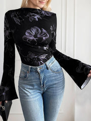 Graphic Turtleneck Flare Bodysuits