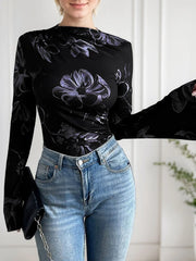 Graphic Turtleneck Flare Bodysuits