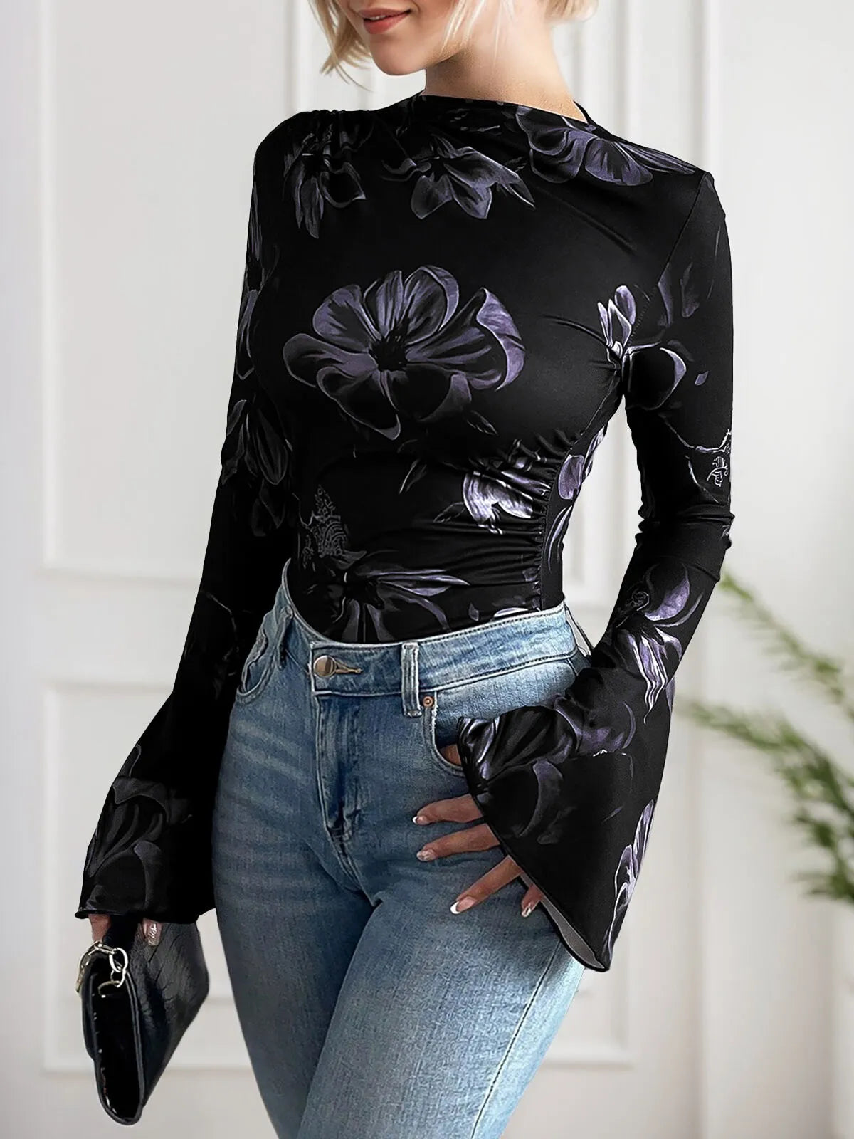 Graphic Turtleneck Flare Bodysuits