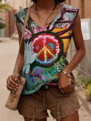 Graphic V-neck Regular Sleeve Short Sleeve T-shirt