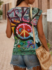 Graphic V-neck Regular Sleeve Short Sleeve T-shirt