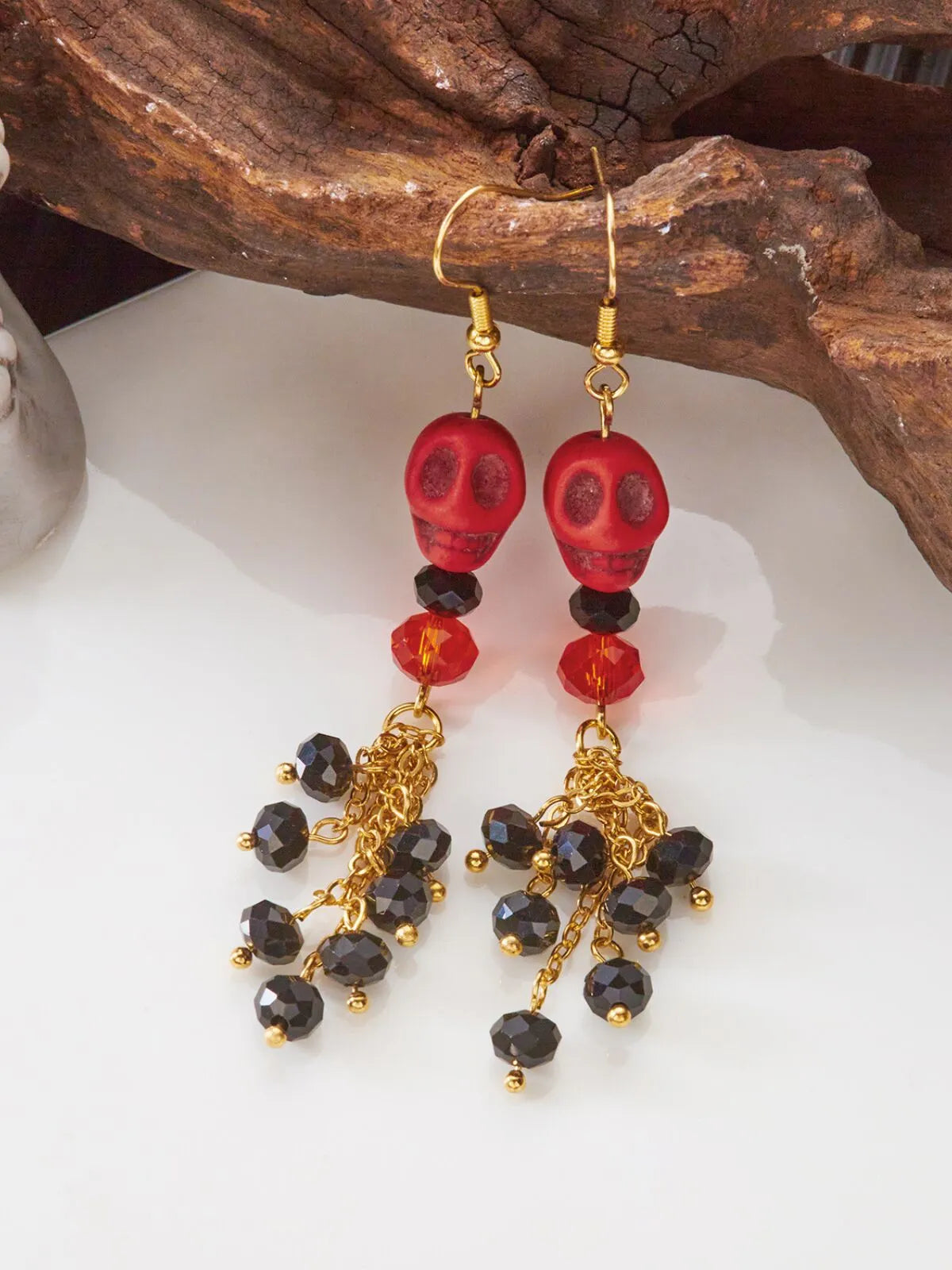 Halloween 1 Pair Retro Skull Tassel Earrings