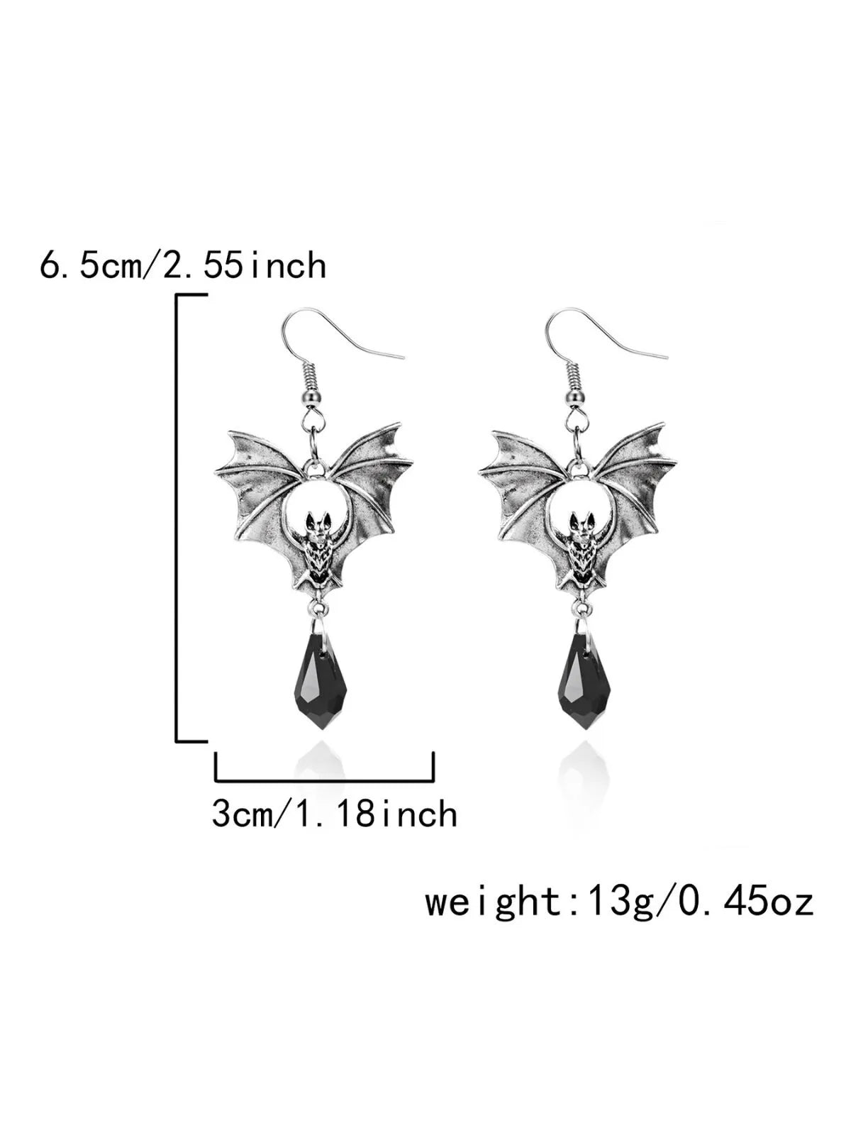 Halloween 1 Pair Dark Gothic Punk Style Black Bat and Red Crystal Earrings