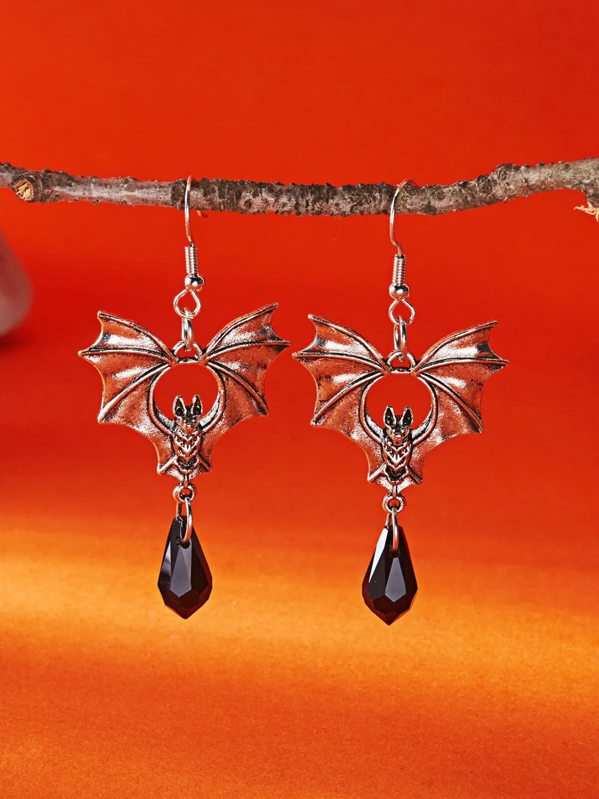 Halloween 1 Pair Dark Gothic Punk Style Black Bat and Red Crystal Earrings