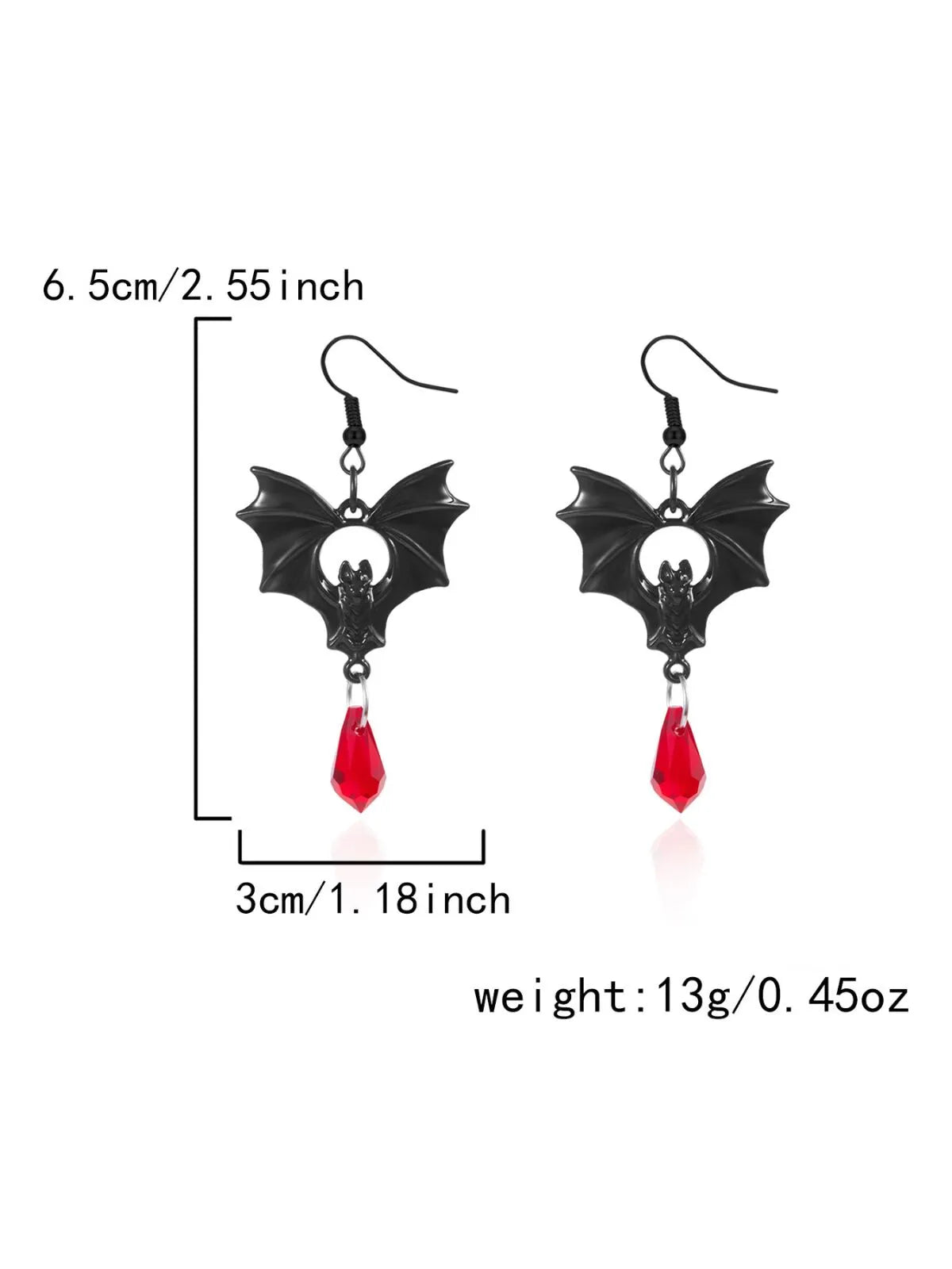 Halloween 1 Pair Dark Gothic Punk Style Black Bat and Red Crystal Earrings