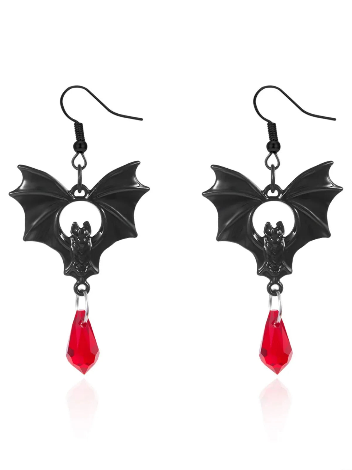 Halloween 1 Pair Dark Gothic Punk Style Black Bat and Red Crystal Earrings