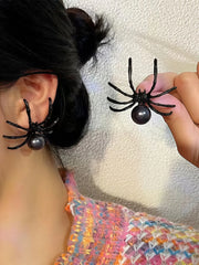 Halloween 1 Pair Gothic Punk Spider Faux Pearl Stud Earrings
