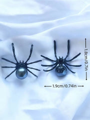 Halloween 1 Pair Gothic Punk Spider Faux Pearl Stud Earrings