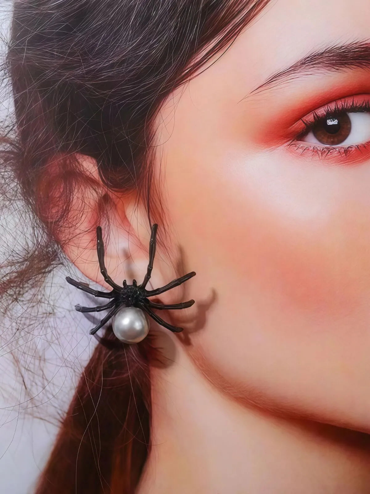 Halloween 1 Pair Gothic Punk Spider Faux Pearl Stud Earrings