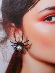 Halloween 1 Pair Gothic Punk Spider Faux Pearl Stud Earrings