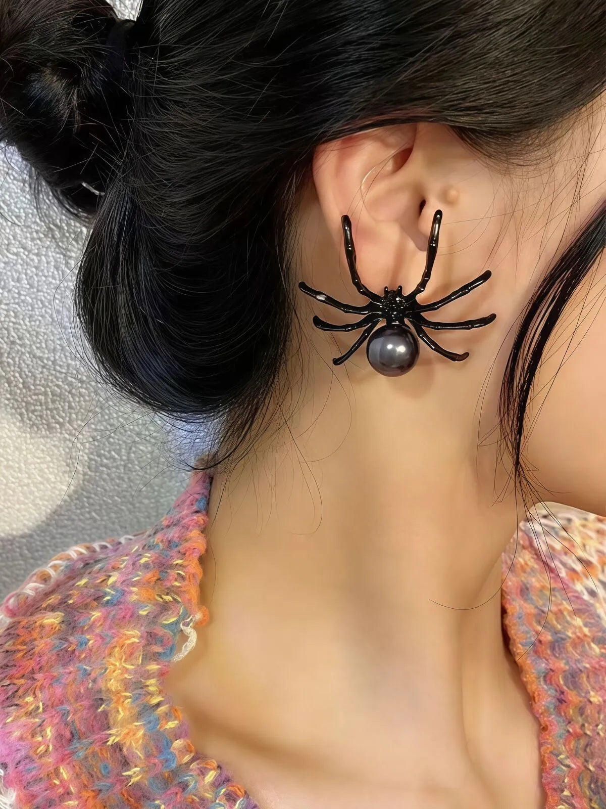 Halloween 1 Pair Gothic Punk Spider Faux Pearl Stud Earrings