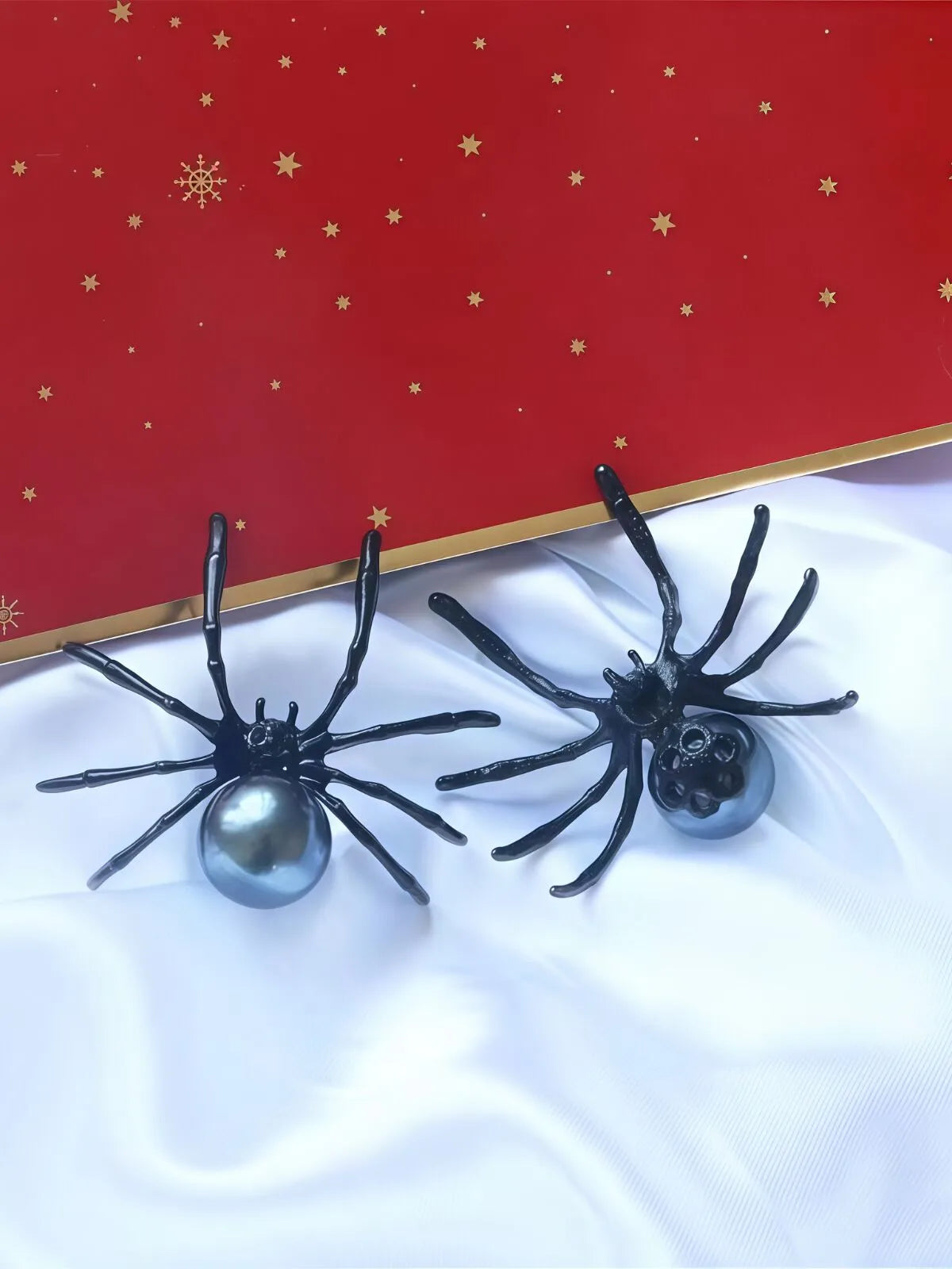 Halloween 1 Pair Gothic Punk Spider Faux Pearl Stud Earrings