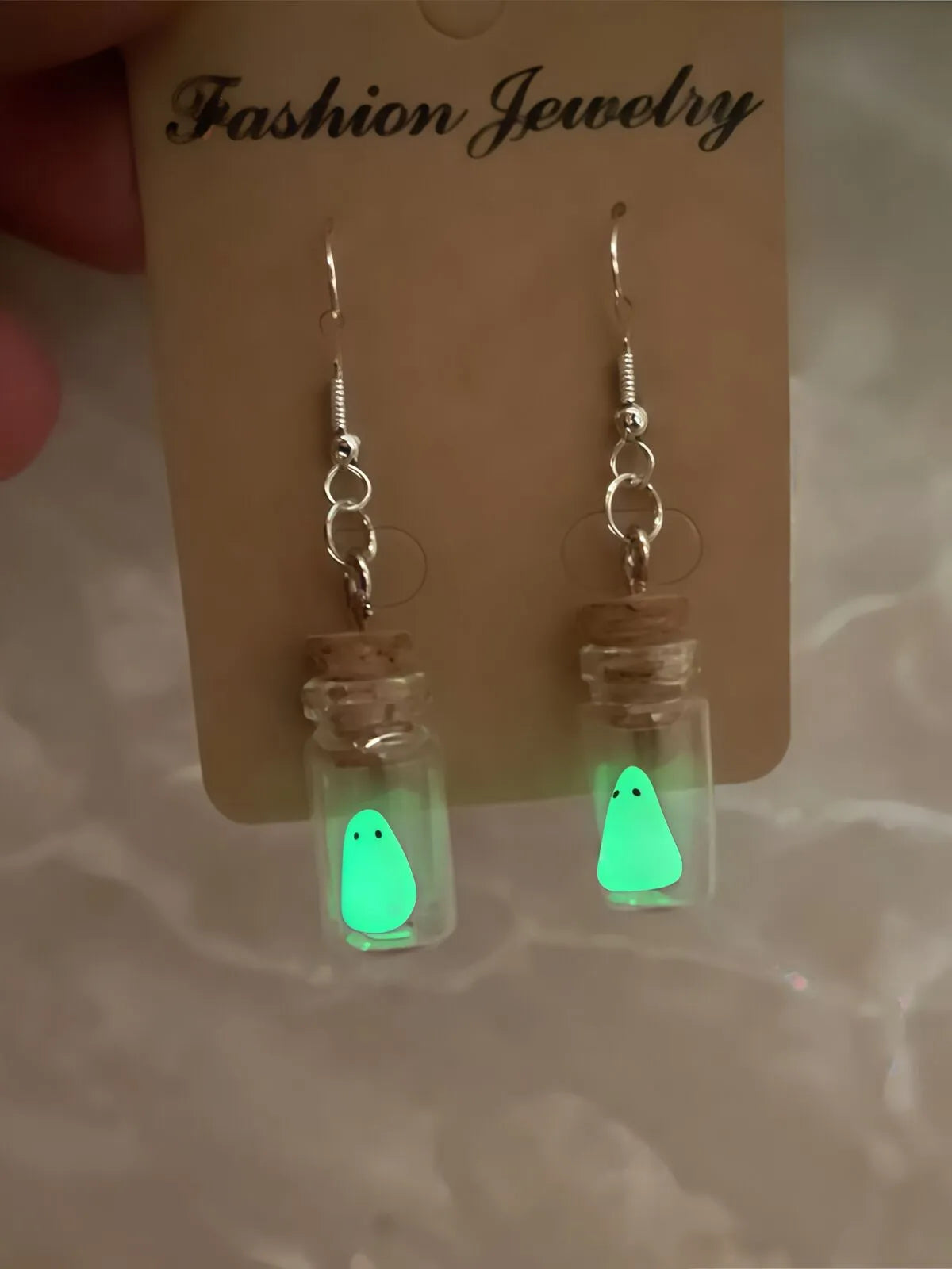 1 Pair Halloween White Specter in Glass Bottle Dangle Jewelry Party Ornament Earring
