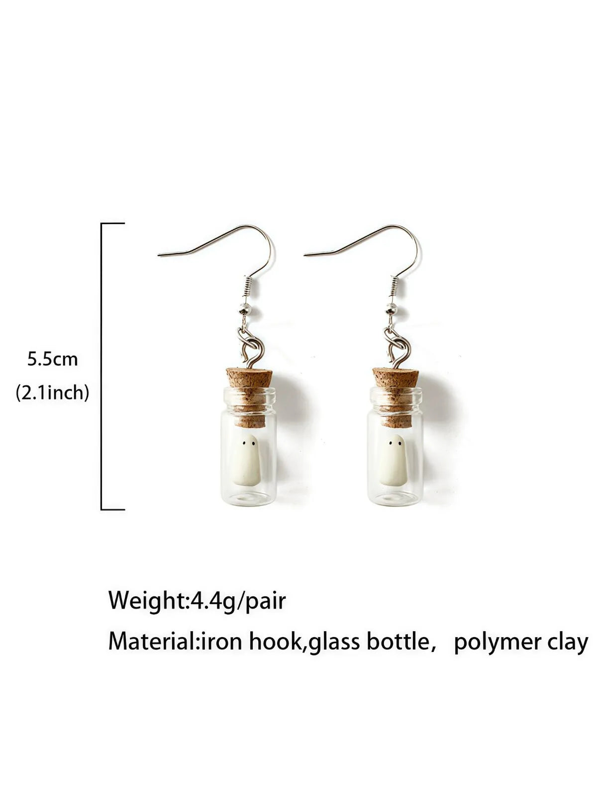 1 Pair Halloween White Specter in Glass Bottle Dangle Jewelry Party Ornament Earring