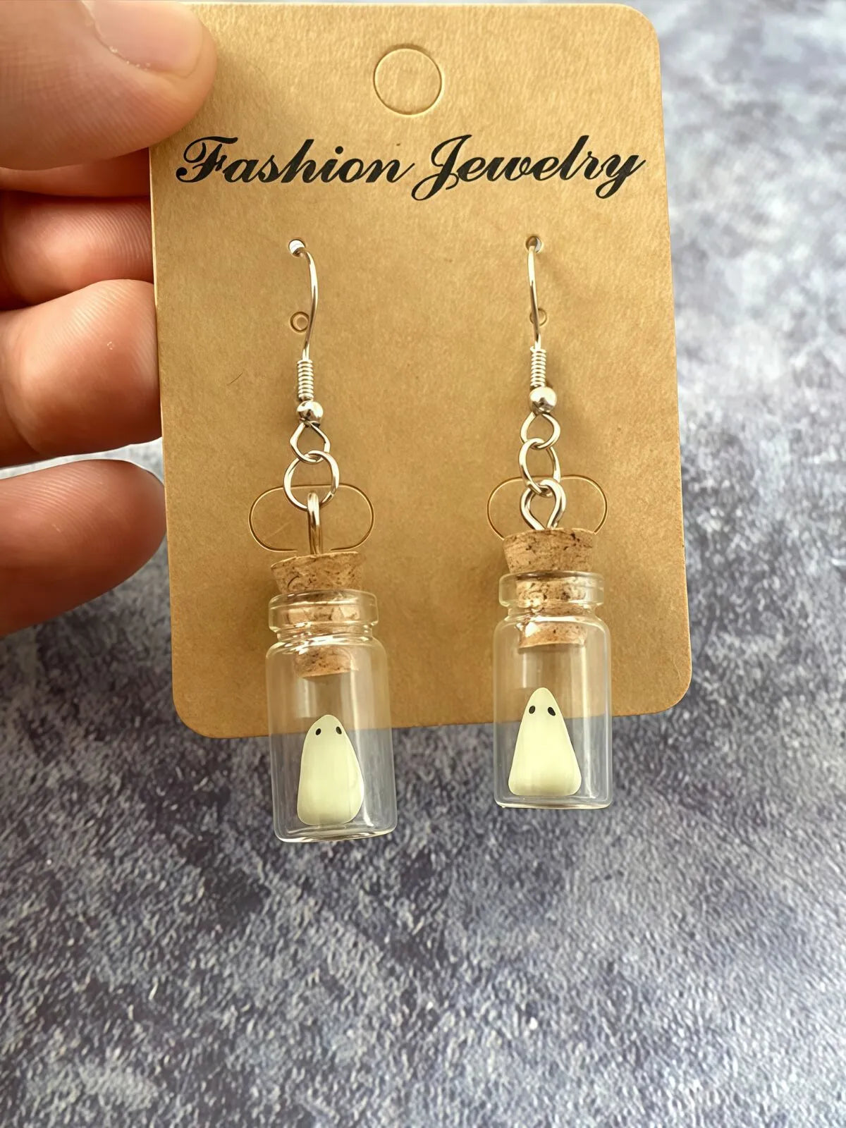 1 Pair Halloween White Specter in Glass Bottle Dangle Jewelry Party Ornament Earring