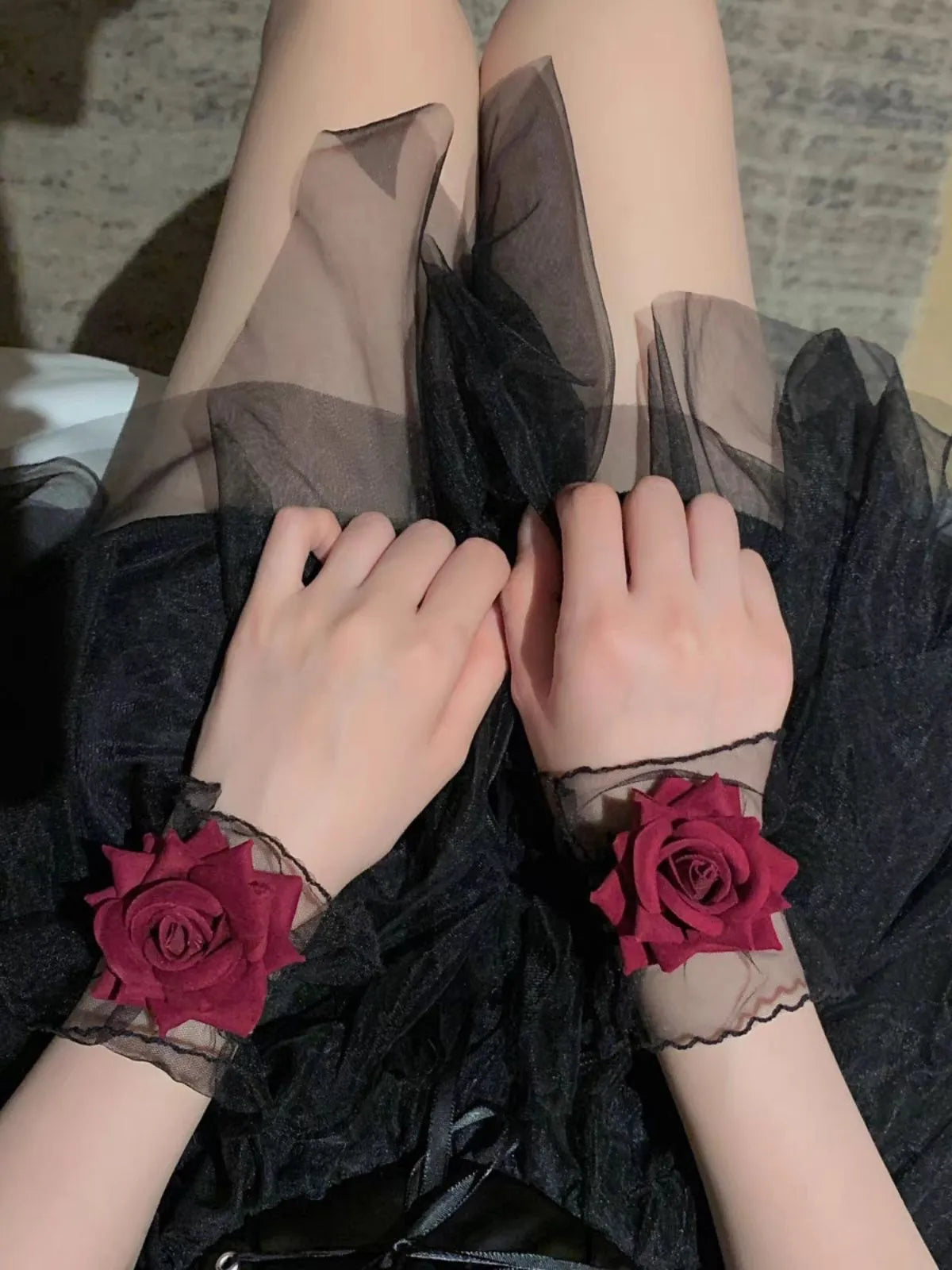 Halloween 1pc New Rose Ruffle Lace Detachable Sleeve Bracelet 