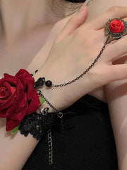 Halloween 1pc Vintage Bohemian Lace Rose Flower Finger Bracelet