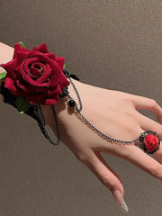 Halloween 1pc Vintage Bohemian Lace Rose Flower Finger Bracelet
