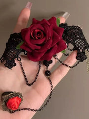 Halloween 1pc Vintage Bohemian Lace Rose Flower Finger Bracelet