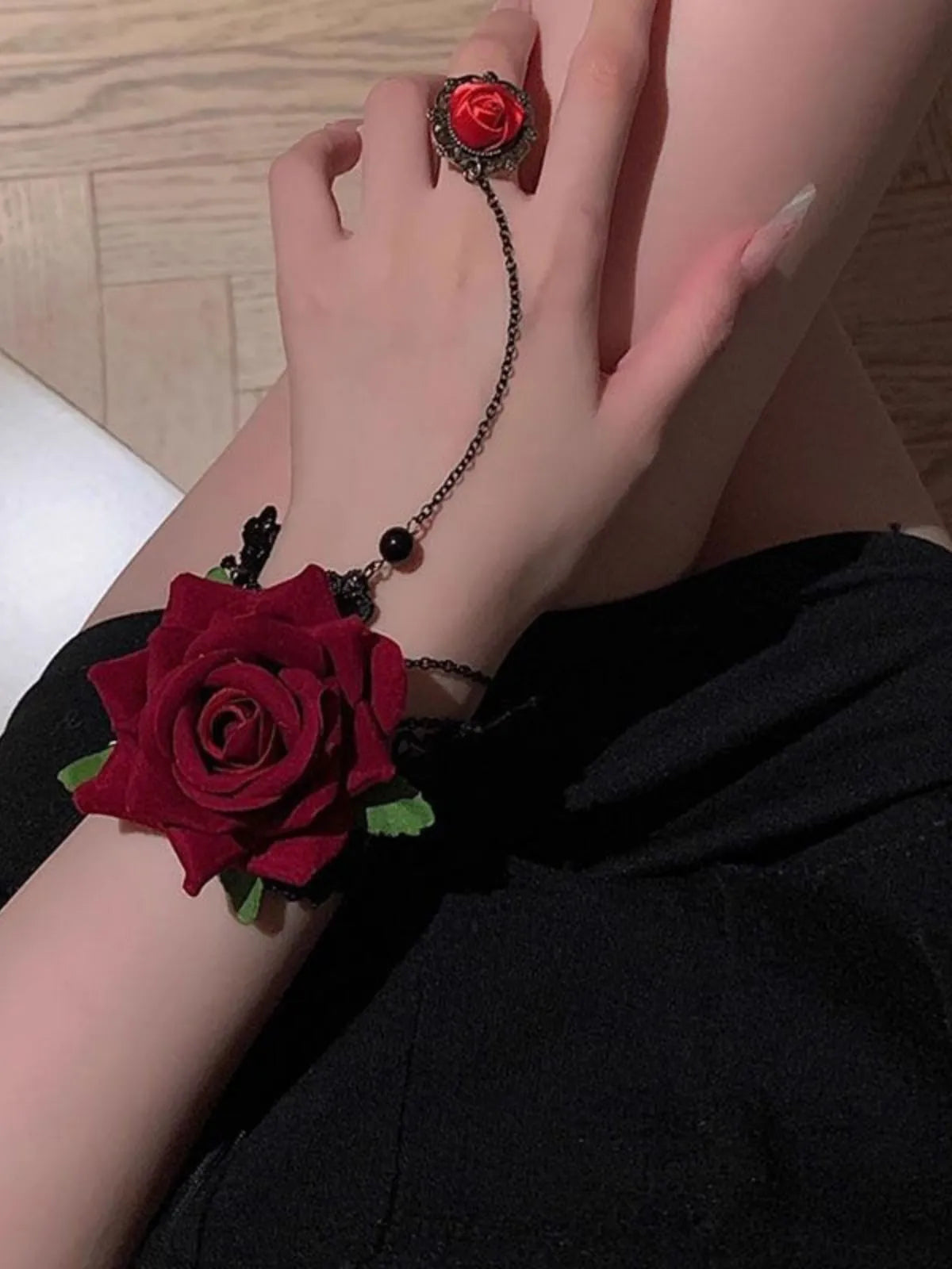 Halloween 1pc Vintage Bohemian Lace Rose Flower Finger Bracelet
