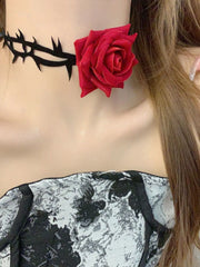 Halloween 1pc Sexy Red Rose Flower Cosplay Costume Accessory Choker Necklace
