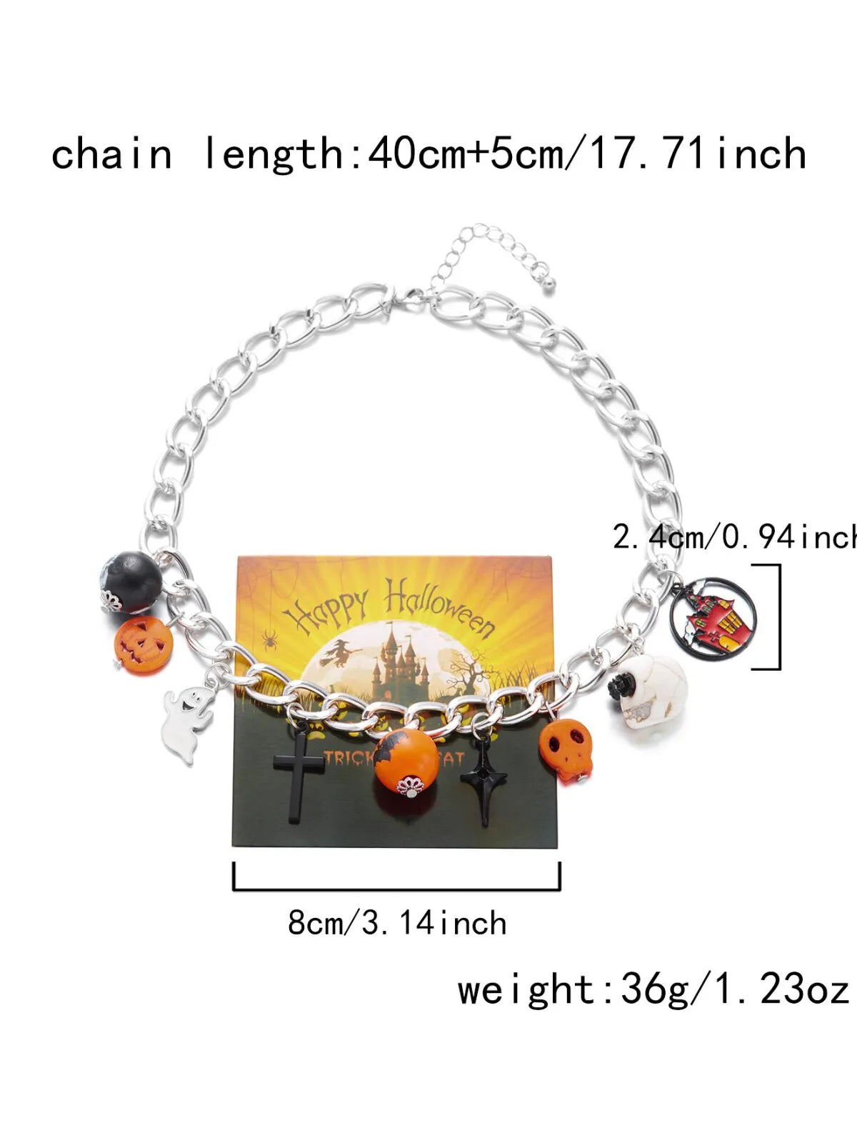 Halloween 1pc Pumpkin and Bat Necklace