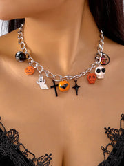 Halloween 1pc Pumpkin and Bat Necklace