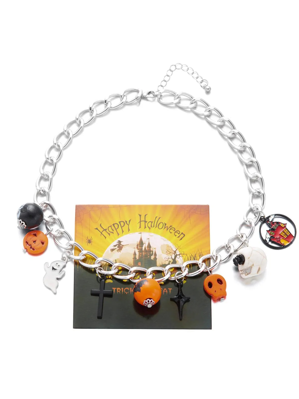 Halloween 1pc Pumpkin and Bat Necklace