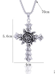 Halloween 1pc Rose Cross Pendant Stainless Steel Chain Punk Christmas Gifts Necklace