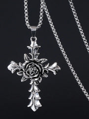 Halloween 1pc Rose Cross Pendant Stainless Steel Chain Punk Christmas Gifts Necklace