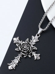 Halloween 1pc Rose Cross Pendant Stainless Steel Chain Punk Christmas Gifts Necklace