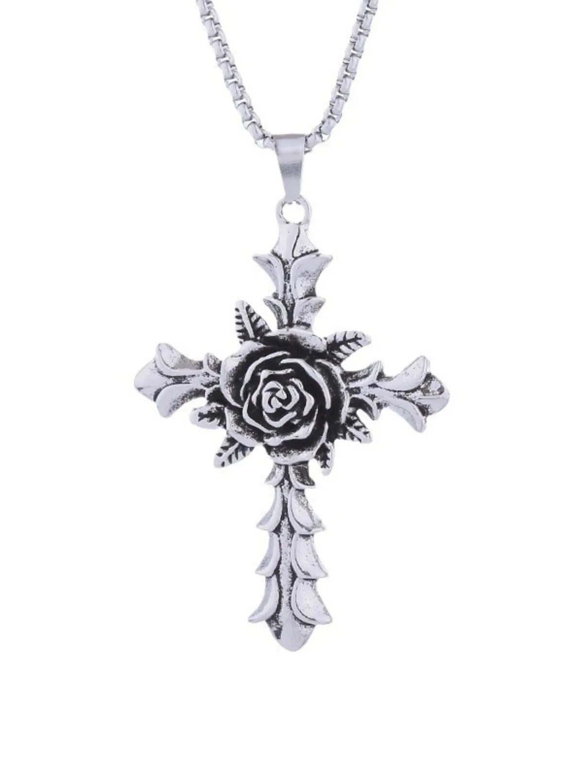 Halloween 1pc Rose Cross Pendant Stainless Steel Chain Punk Christmas Gifts Necklace