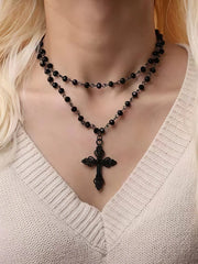 Halloween 1pc Gothic Y2K Beaded Cross Punk Black Necklace